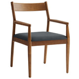 Marble Vegan Leather Wood Dining Armchairs Set of 2 in Walnut Black