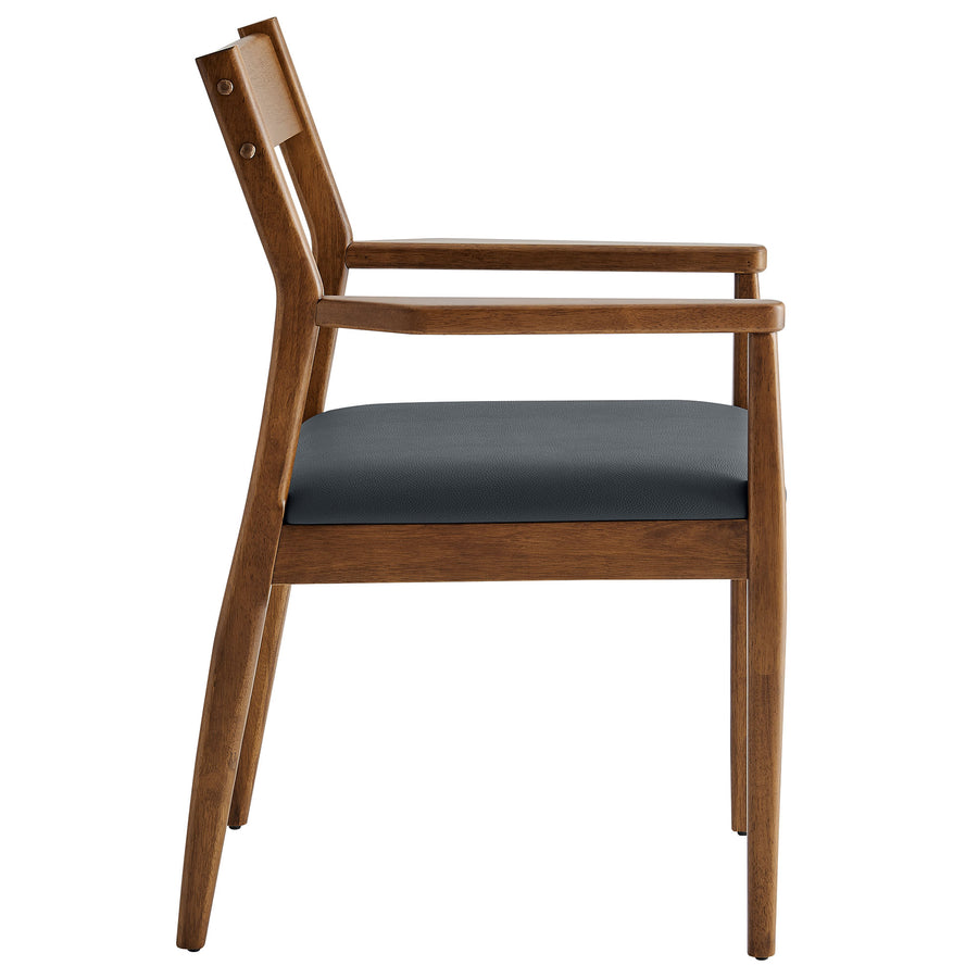 Marble Vegan Leather Wood Dining Armchairs Set of 2 in Walnut Black