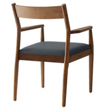 Marble Vegan Leather Wood Dining Armchairs Set of 2 in Walnut Black