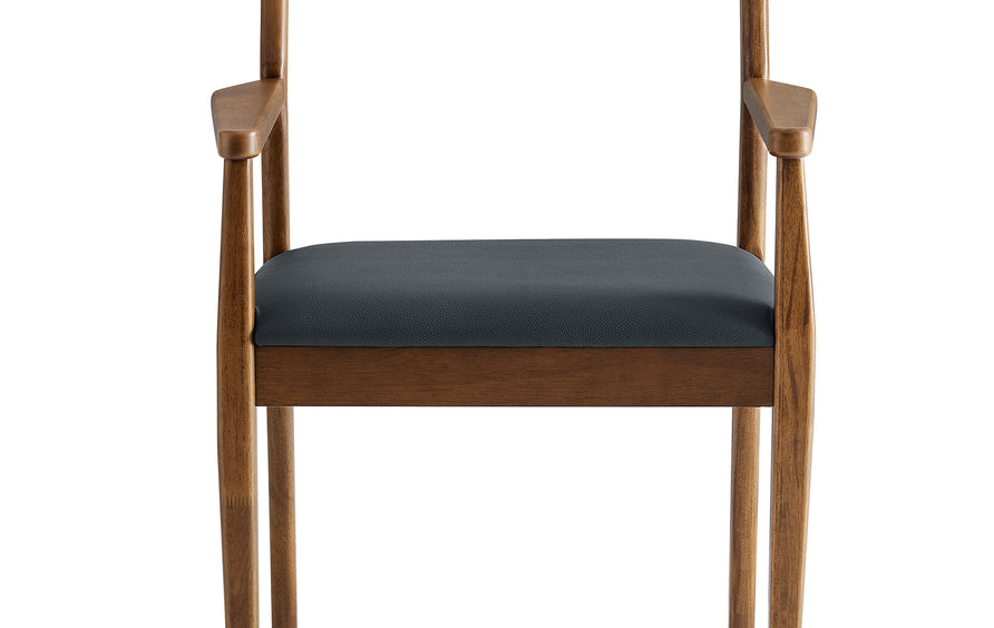 Marble 7-Piece Wood Dining Set with Vegan Leather Armchairs in Walnut Black