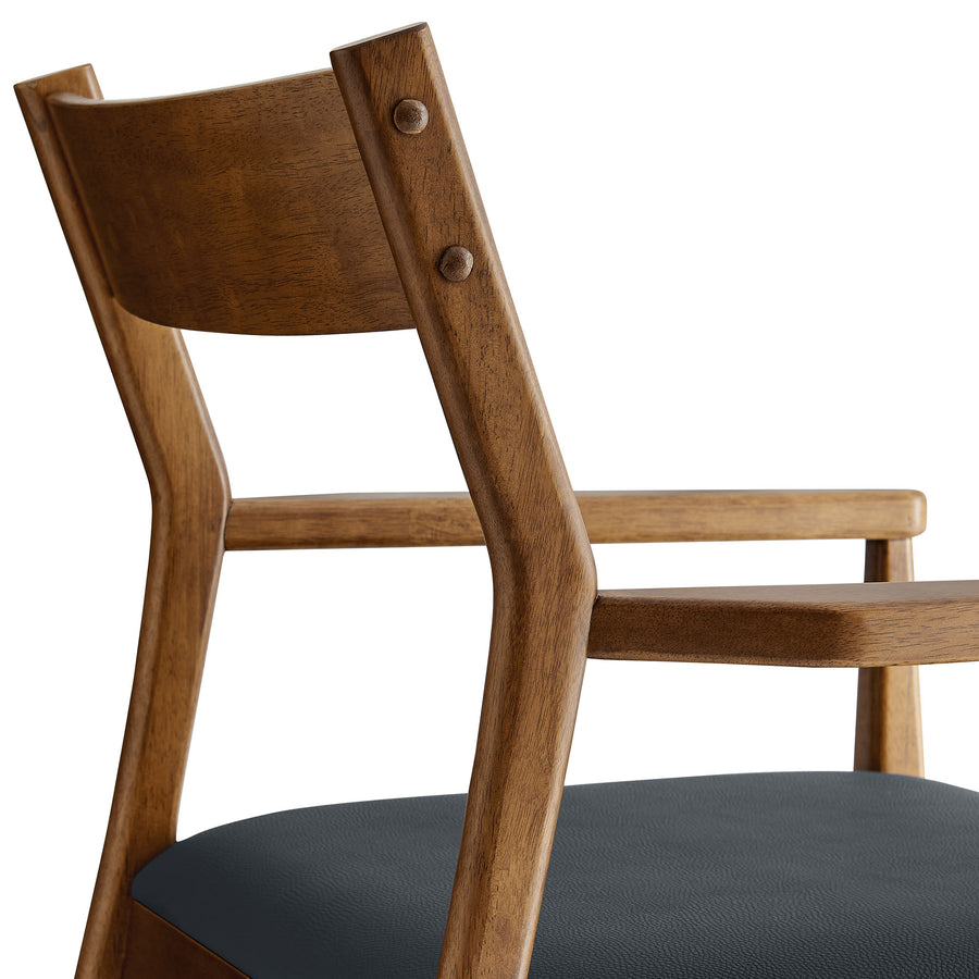 Marble Vegan Leather Wood Dining Armchairs Set of 2 in Walnut Black