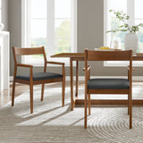 Marble Vegan Leather Wood Dining Armchairs Set of 2 in Walnut Black