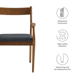 Marble Vegan Leather Wood Dining Armchairs Set of 2 in Walnut Black