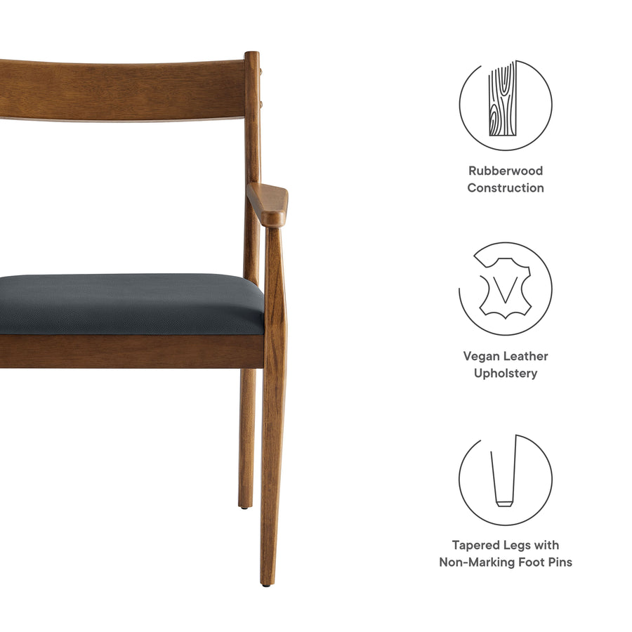 Marble Vegan Leather Wood Dining Armchairs Set of 2 in Walnut Black