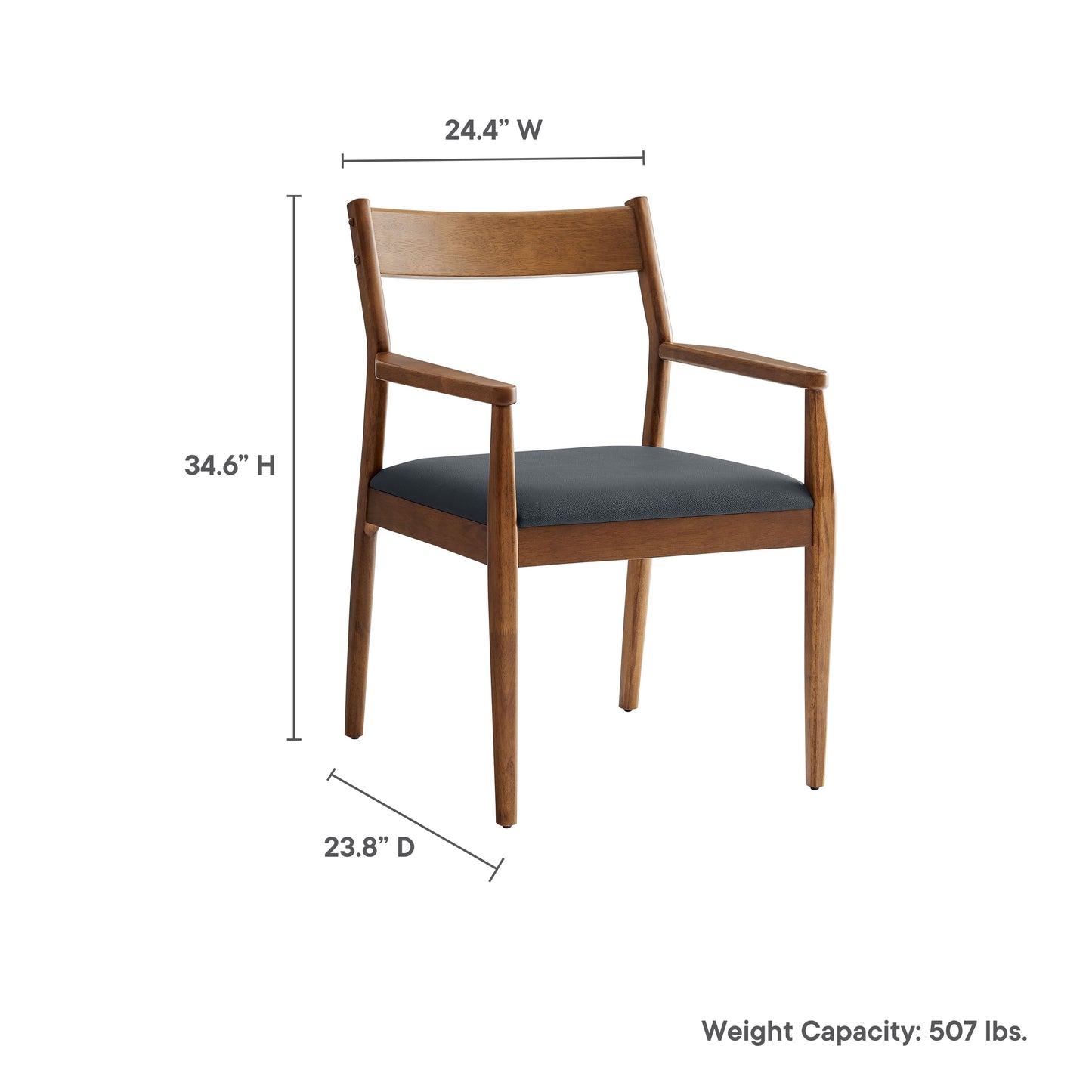 Marble 7-Piece Wood Dining Set with Vegan Leather Armchairs in Walnut Black