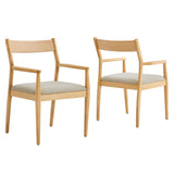 Marble Fabric Wood Dining Armchairs Set of 2 in Natural Heathered Weave Beige