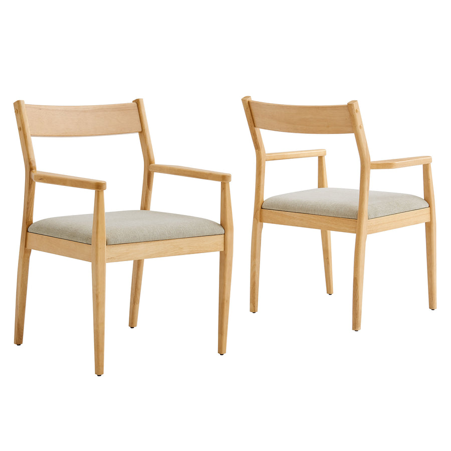 Marble 7-Piece Wood Dining Set with Fabric Upholstered Armchairs in Natural Heathered Weave Beige