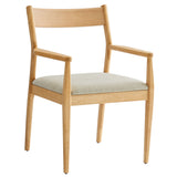Marble Fabric Wood Dining Armchairs Set of 2 in Natural Heathered Weave Beige