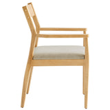 Marble Fabric Wood Dining Armchairs Set of 2 in Natural Heathered Weave Beige