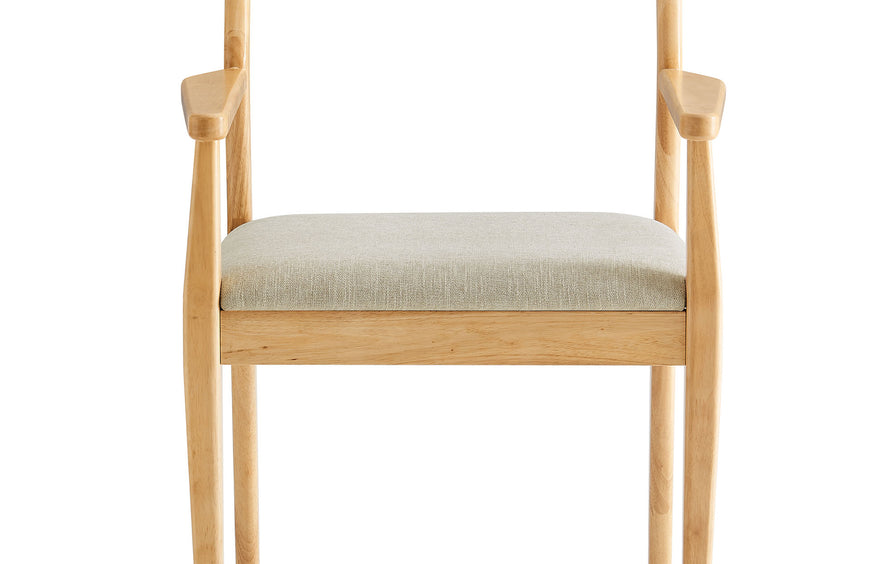 Marble 7-Piece Wood Dining Set with Fabric Upholstered Armchairs in Natural Heathered Weave Beige