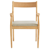 Marble 7-Piece Wood Dining Set with Fabric Upholstered Armchairs in Natural Heathered Weave Beige