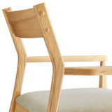 Marble Fabric Wood Dining Armchairs Set of 2 in Natural Heathered Weave Beige