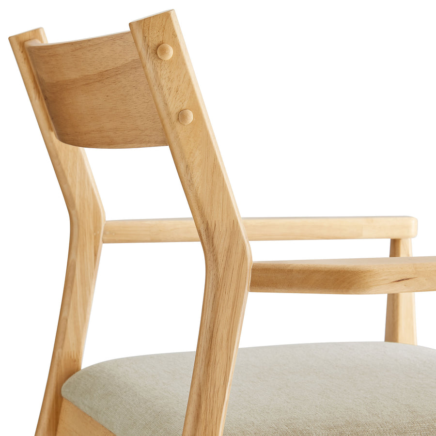 Marble Fabric Wood Dining Armchairs Set of 2 in Natural Heathered Weave Beige