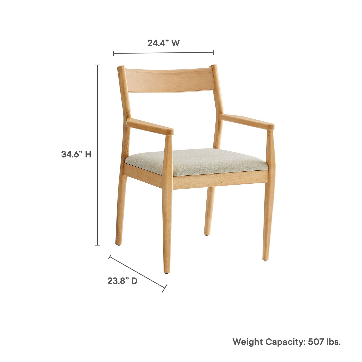 Marble 7-Piece Wood Dining Set with Fabric Upholstered Armchairs in Natural Heathered Weave Beige