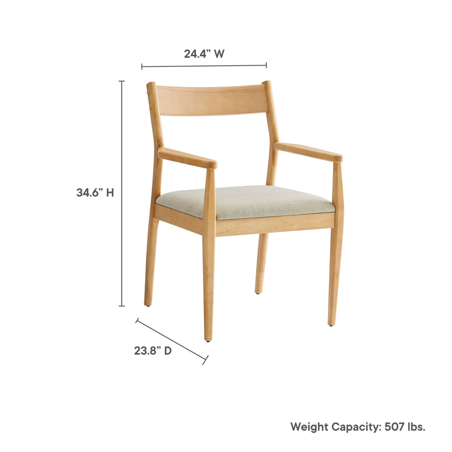 Marble 7-Piece Wood Dining Set with Fabric Upholstered Armchairs in Natural Heathered Weave Beige