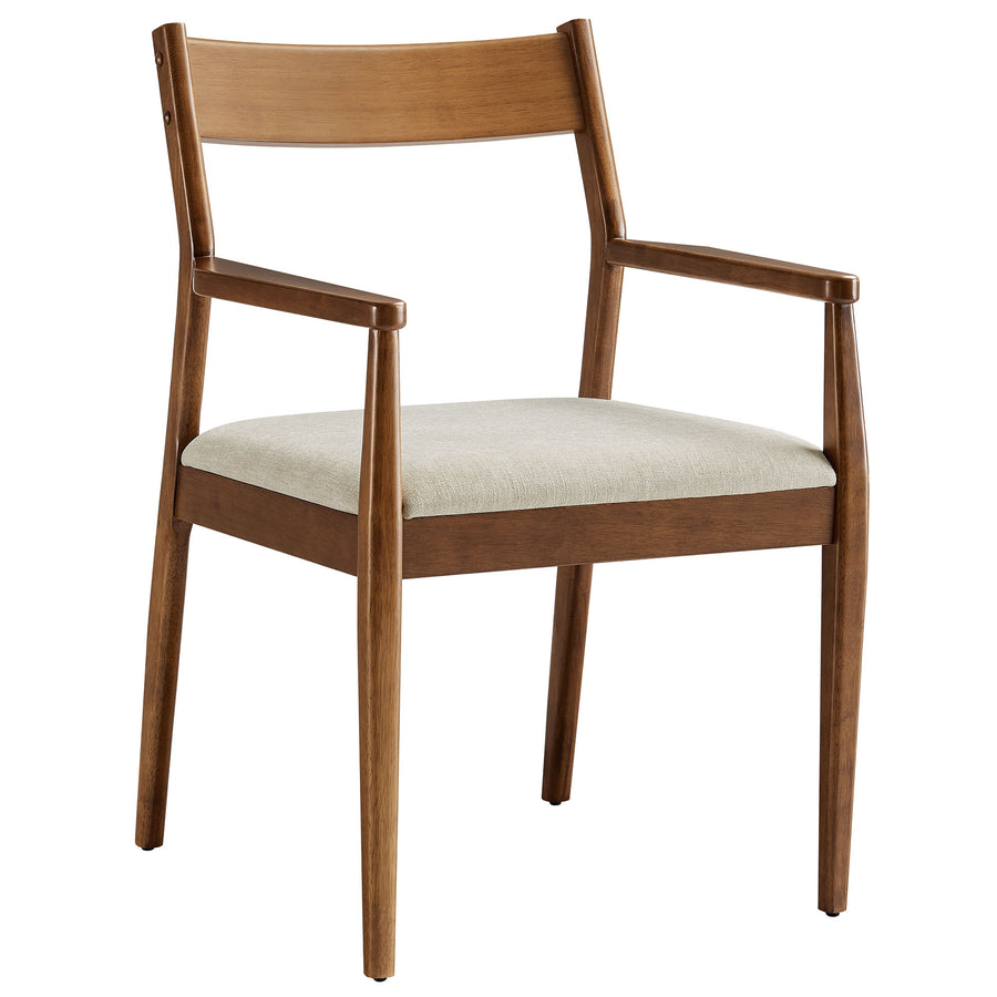 Marble Fabric Wood Dining Armchairs Set of 2 in Walnut Heathered Weave Beige
