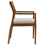 Marble Fabric Wood Dining Armchairs Set of 2 in Walnut Heathered Weave Beige