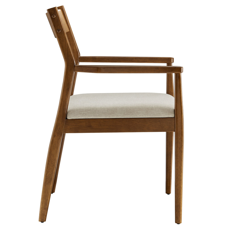 Marble Fabric Wood Dining Armchairs Set of 2 in Walnut Heathered Weave Beige