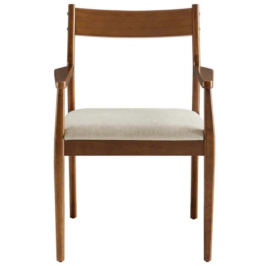 Marble Fabric Wood Dining Armchairs Set of 2 in Walnut Heathered Weave Beige