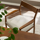 Marble Fabric Wood Dining Armchairs Set of 2 in Walnut Heathered Weave Beige