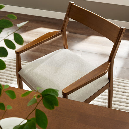 Solara Fabric Wood Dining Armchairs Set of 2 in Walnut Heathered Weave Beige