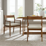 Marble Fabric Wood Dining Armchairs Set of 2 in Walnut Heathered Weave Beige