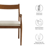 Marble Fabric Wood Dining Armchairs Set of 2 in Walnut Heathered Weave Beige