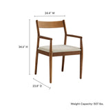 Marble Fabric Wood Dining Armchairs Set of 2 in Walnut Heathered Weave Beige