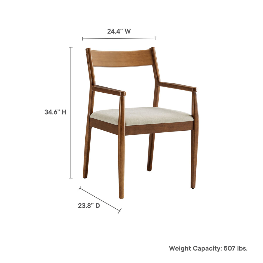 Marble Fabric Wood Dining Armchairs Set of 2 in Walnut Heathered Weave Beige