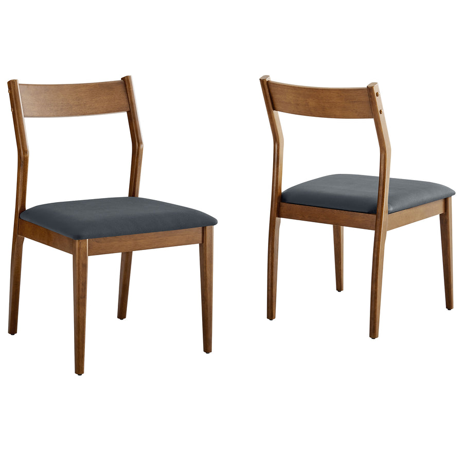 Marble Vegan Leather Wood Dining Side Chairs Set of 2 in Walnut Black