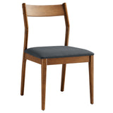 Marble Vegan Leather Wood Dining Side Chairs Set of 2 in Walnut Black