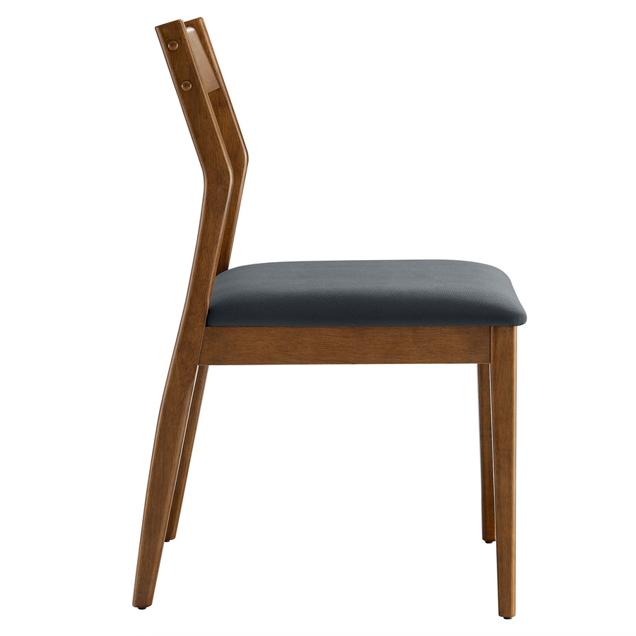 Marble Vegan Leather Wood Dining Side Chairs Set of 2 in Walnut Black