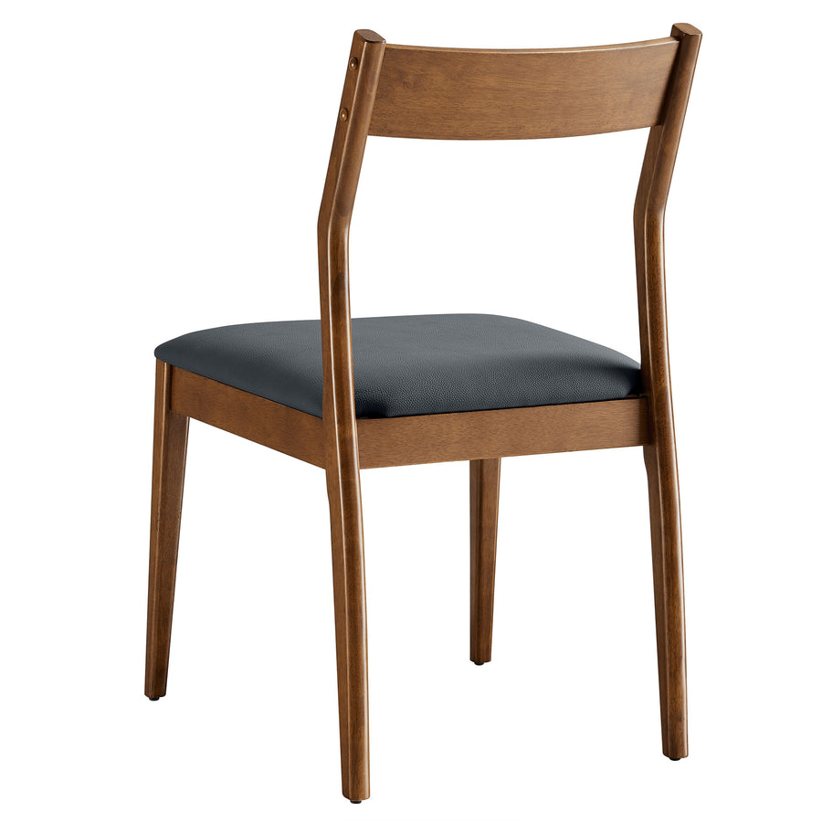 Marble Vegan Leather Wood Dining Side Chairs Set of 2 in Walnut Black