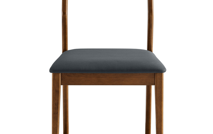 Marble 7-Piece Wood Dining Set with Vegan Leather Side Chairs in Walnut Black