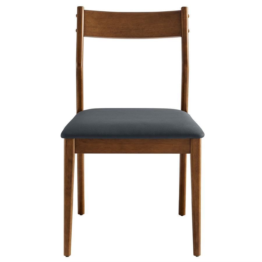 Marble 7-Piece Wood Dining Set with Vegan Leather Side Chairs in Walnut Black