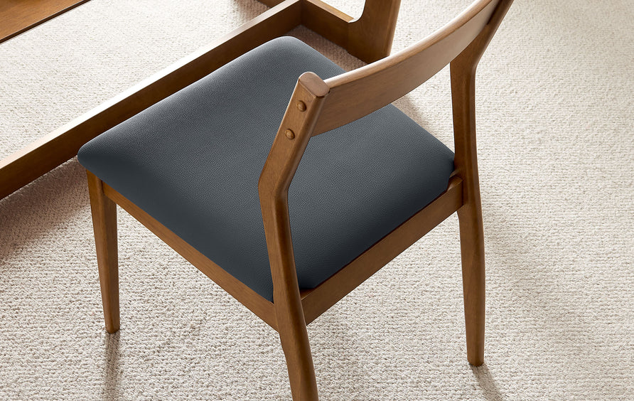 Marble Vegan Leather Wood Dining Side Chairs Set of 2 in Walnut Black