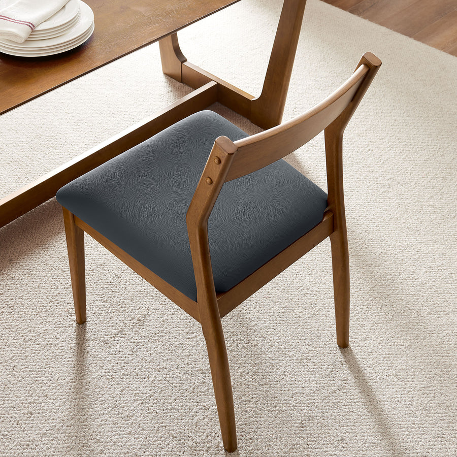 Marble Vegan Leather Wood Dining Side Chairs Set of 2 in Walnut Black