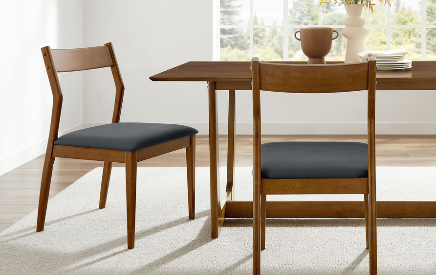 Marble Vegan Leather Wood Dining Side Chairs Set of 2 in Walnut Black