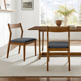 Marble Vegan Leather Wood Dining Side Chairs Set of 2 in Walnut Black