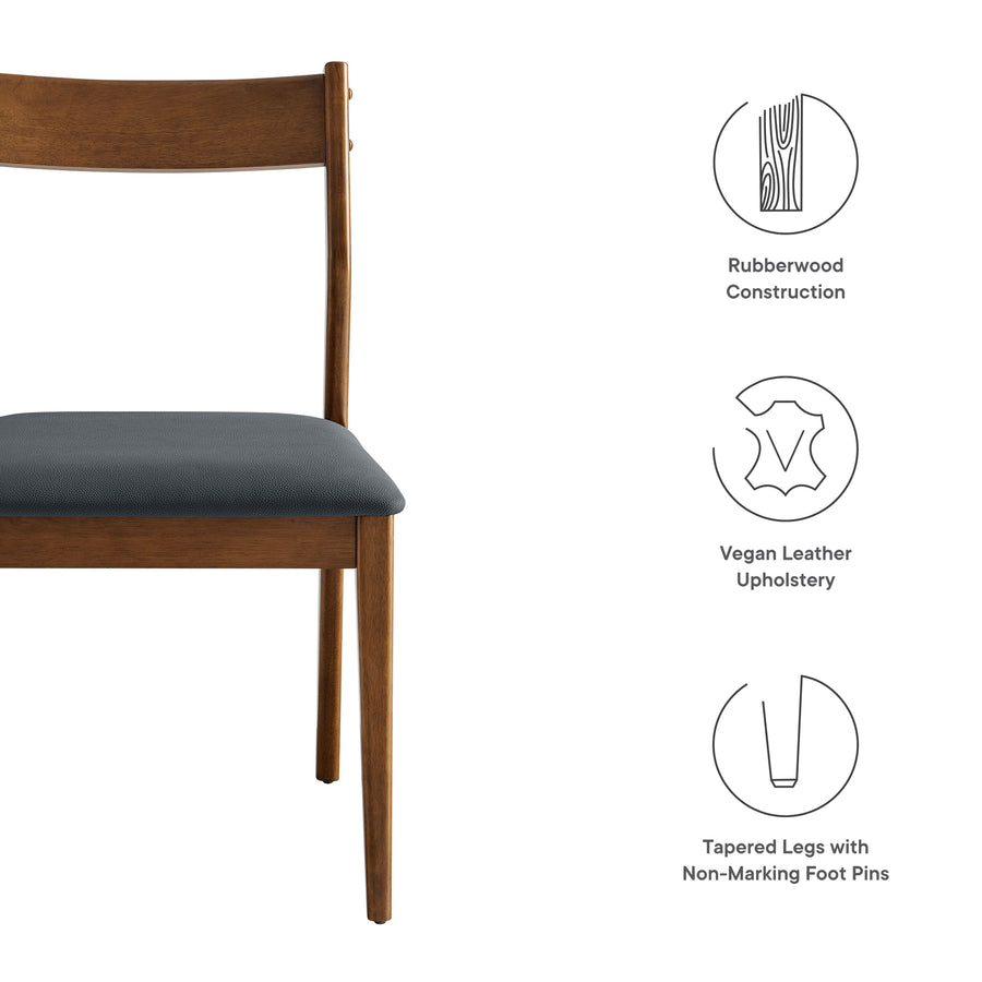 Marble Vegan Leather Wood Dining Side Chairs Set of 2 in Walnut Black