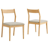 Marble Fabric Wood Dining Side Chairs Set of 2 in Natural Heathered Weave Beige