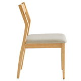 Marble Fabric Wood Dining Side Chairs Set of 2 in Natural Heathered Weave Beige