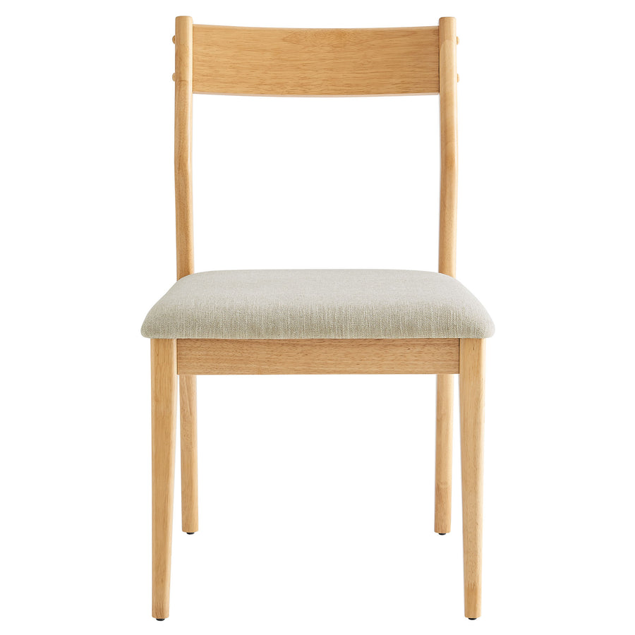 Marble Fabric Wood Dining Side Chairs Set of 2 in Natural Heathered Weave Beige