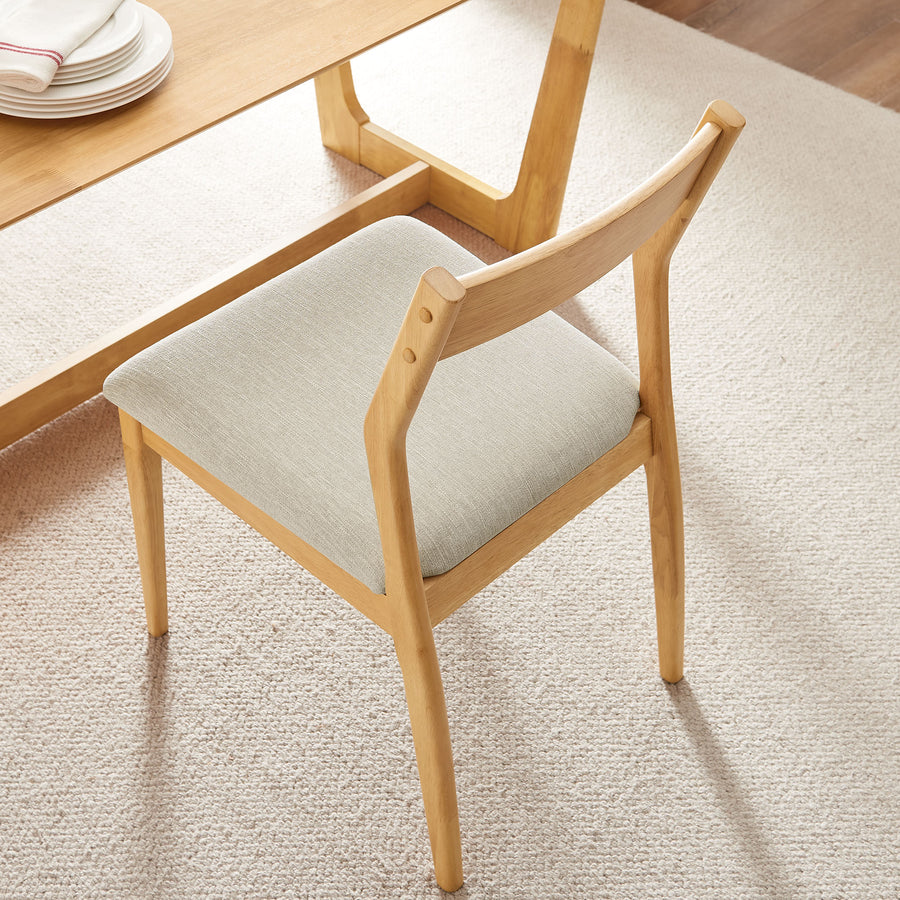 Marble Fabric Wood Dining Side Chairs Set of 2 in Natural Heathered Weave Beige