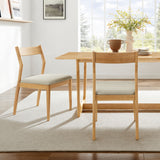Marble Fabric Wood Dining Side Chairs Set of 2 in Natural Heathered Weave Beige