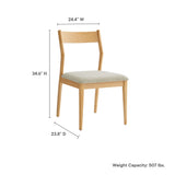 Marble Fabric Wood Dining Side Chairs Set of 2 in Natural Heathered Weave Beige