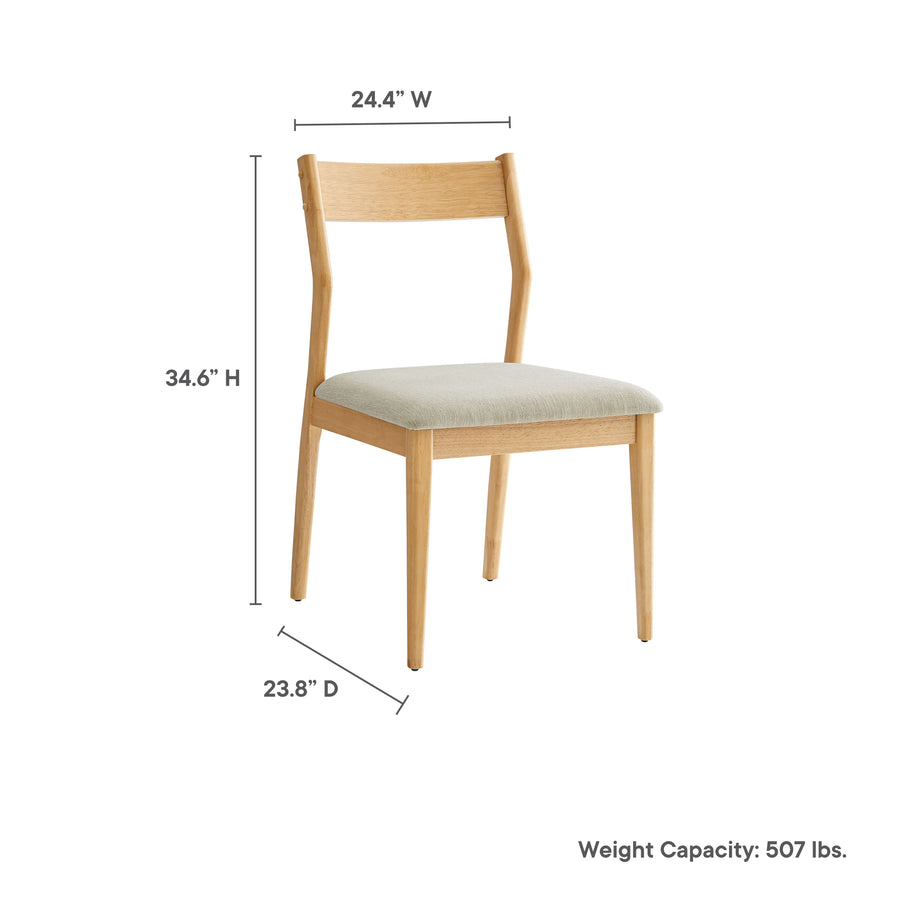 Marble Fabric Wood Dining Side Chairs Set of 2 in Natural Heathered Weave Beige