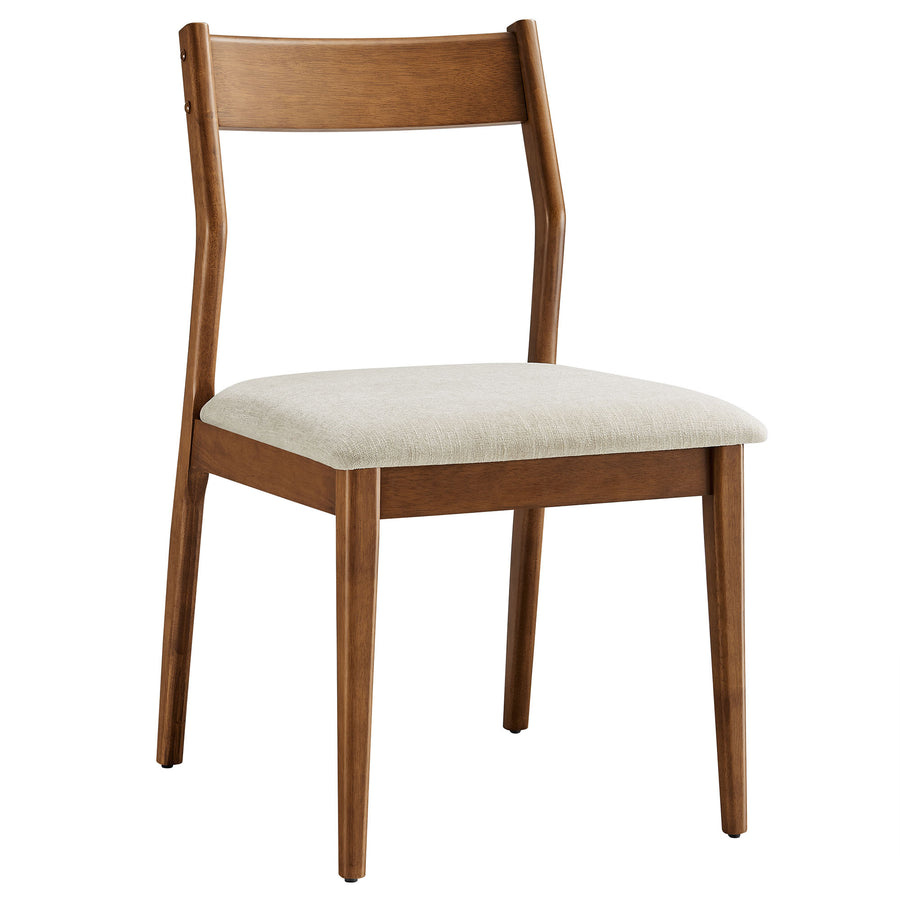 Marble Fabric Wood Dining Side Chairs Set of 2 in Walnut Heathered Weave Beige