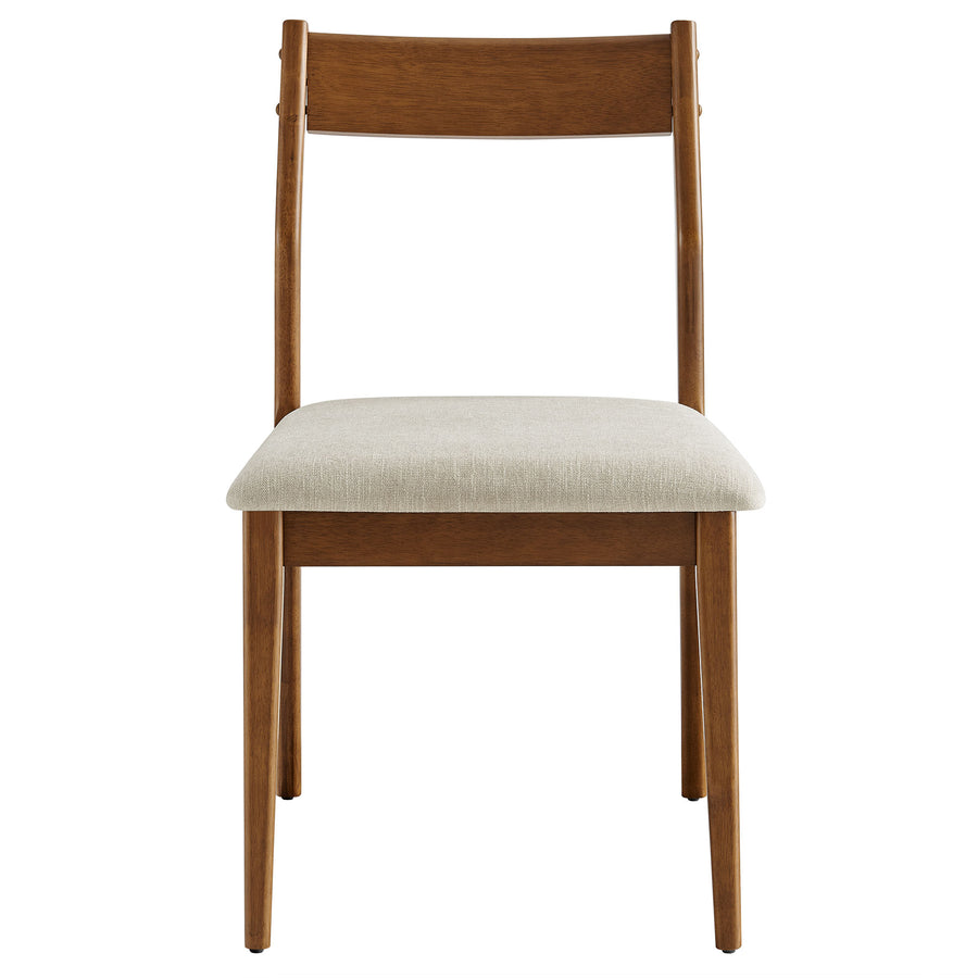 Marble Fabric Wood Dining Side Chairs Set of 2 in Walnut Heathered Weave Beige