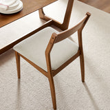 Marble Fabric Wood Dining Side Chairs Set of 2 in Walnut Heathered Weave Beige